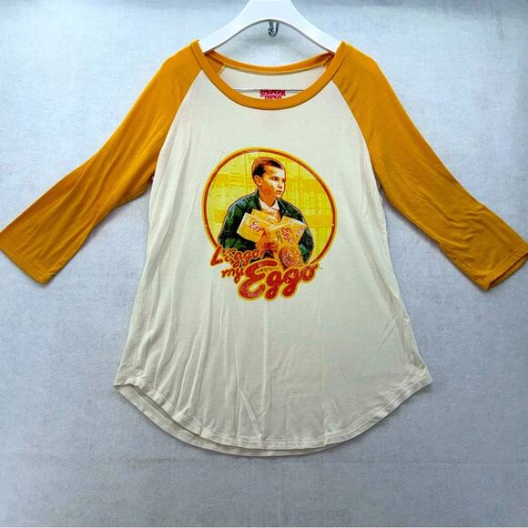 Stranger Things Netflix Eleven L’eggo my Eggo Raglan Shirt 3/4 sleeves Medium - Picture 1 of 3